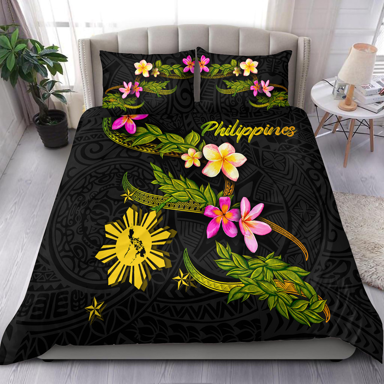 Philippines Filipinos Bedding Set Philippines Sun And Map Plumeria Tribal