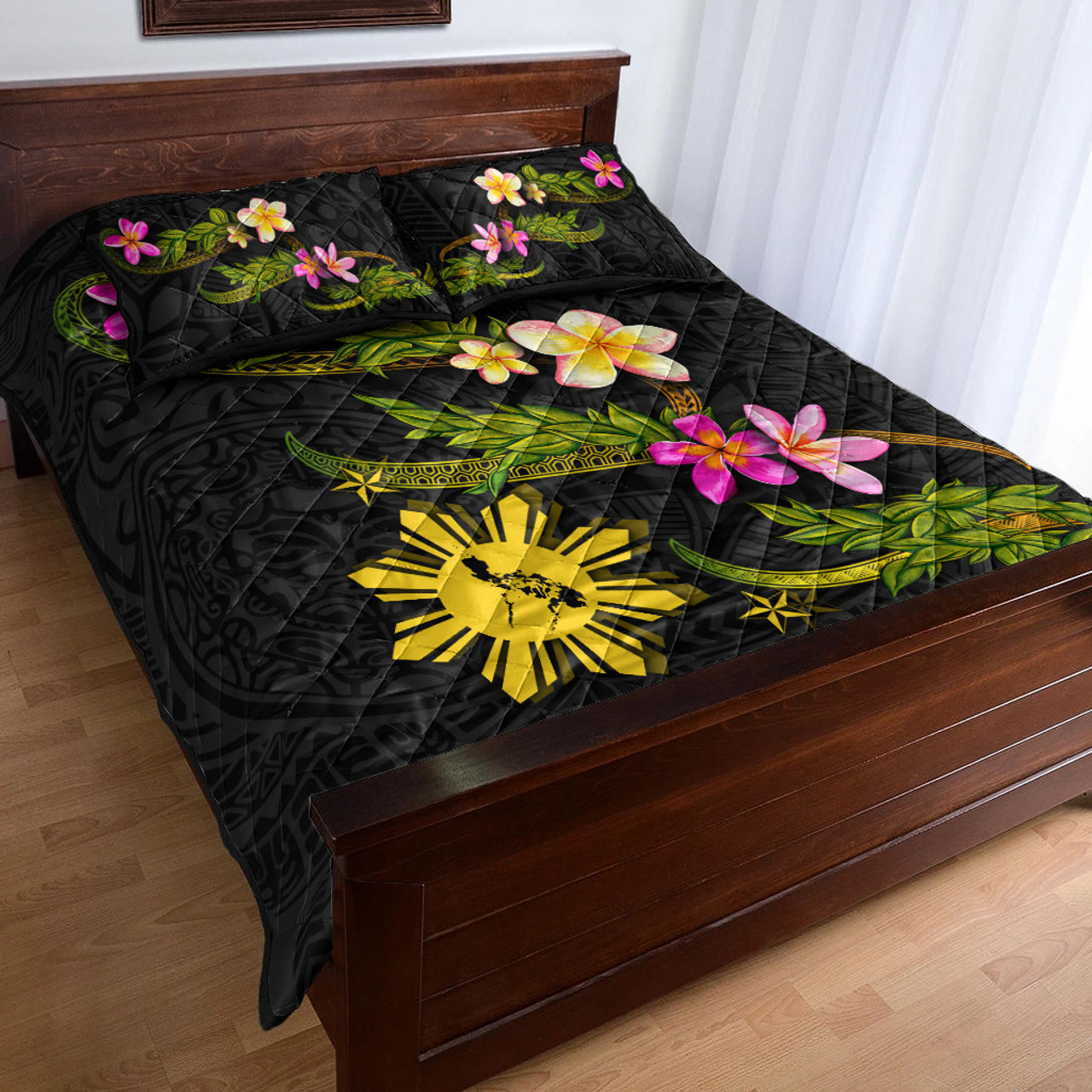 Philippines Filipinos Quilt Bed Set Philippines Sun And Map Plumeria Tribal