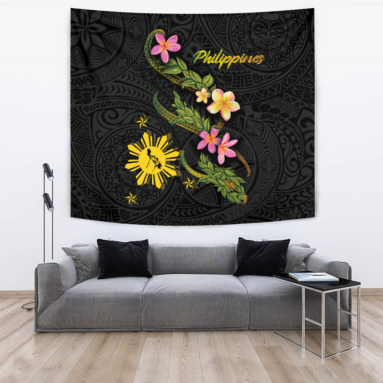 Philippines Filipinos Tapestry Philippines Sun And Map Plumeria Tribal