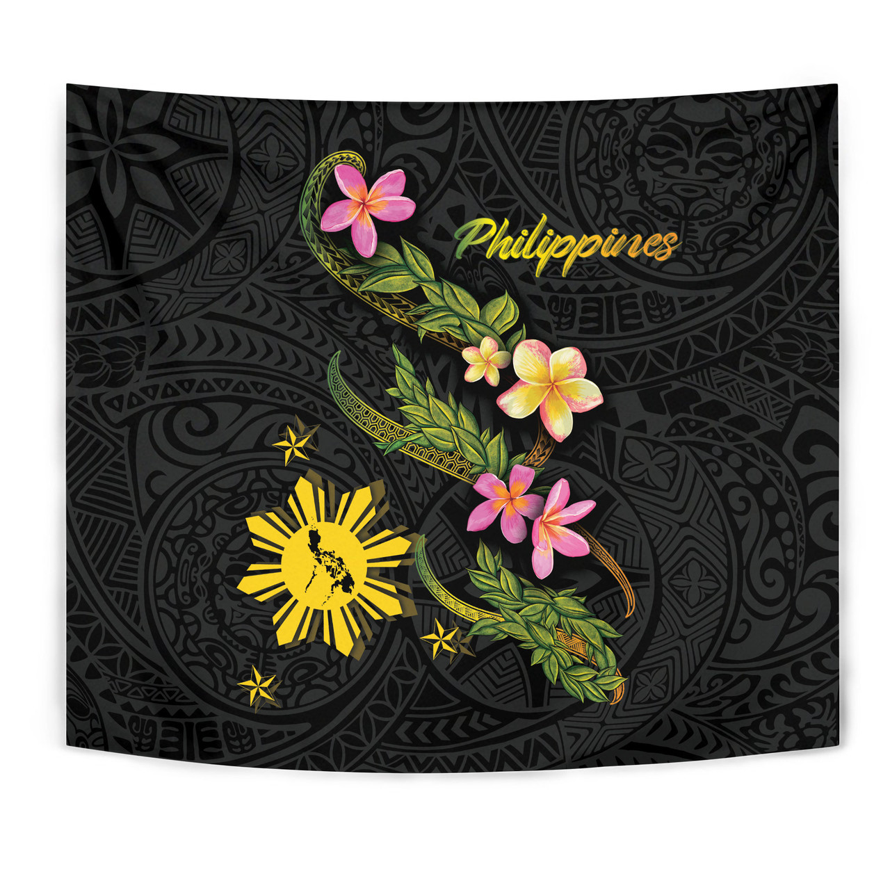 Philippines Filipinos Tapestry Philippines Sun And Map Plumeria Tribal