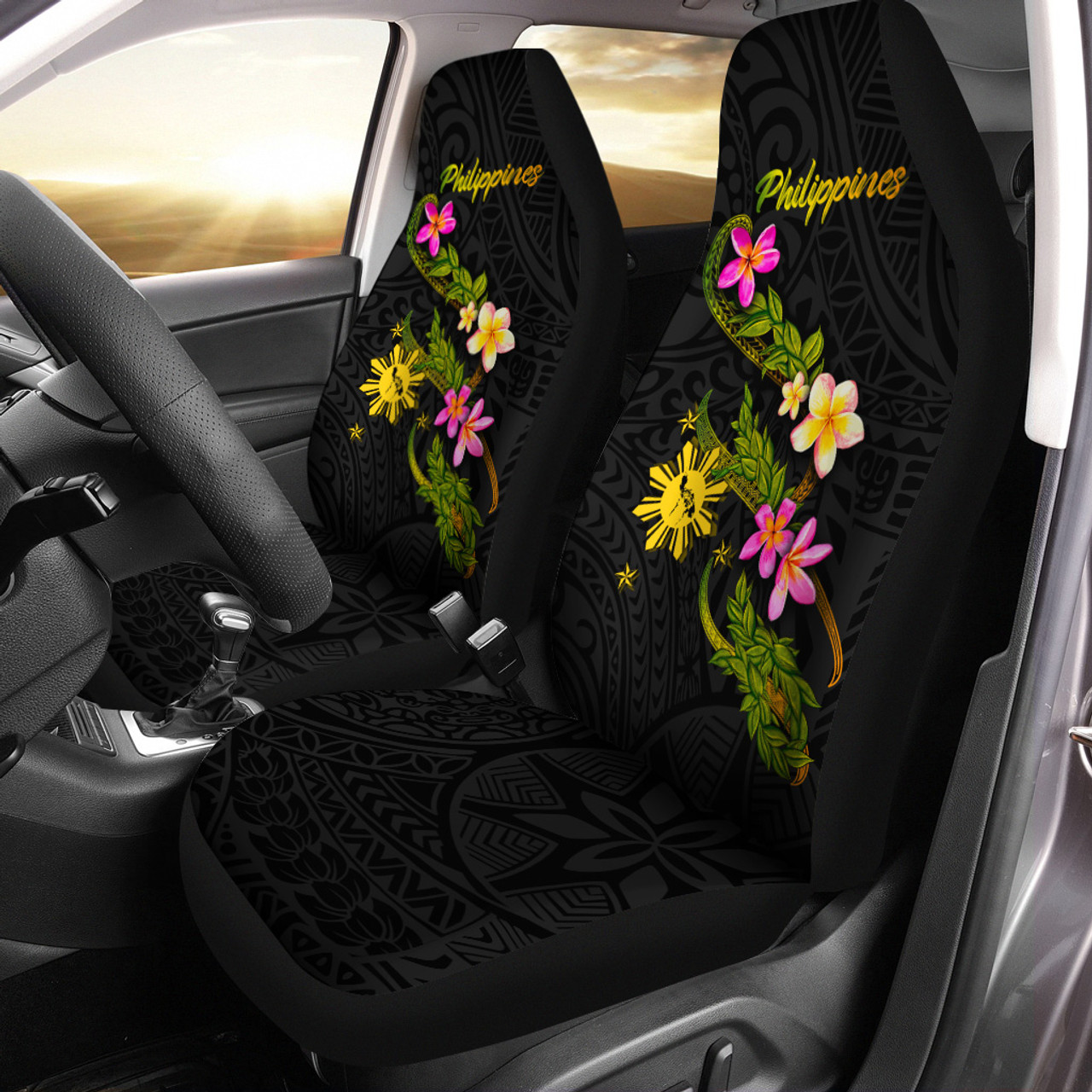 Philippines Filipinos Car Seat Covers Philippines Sun And Map Plumeria Tribal