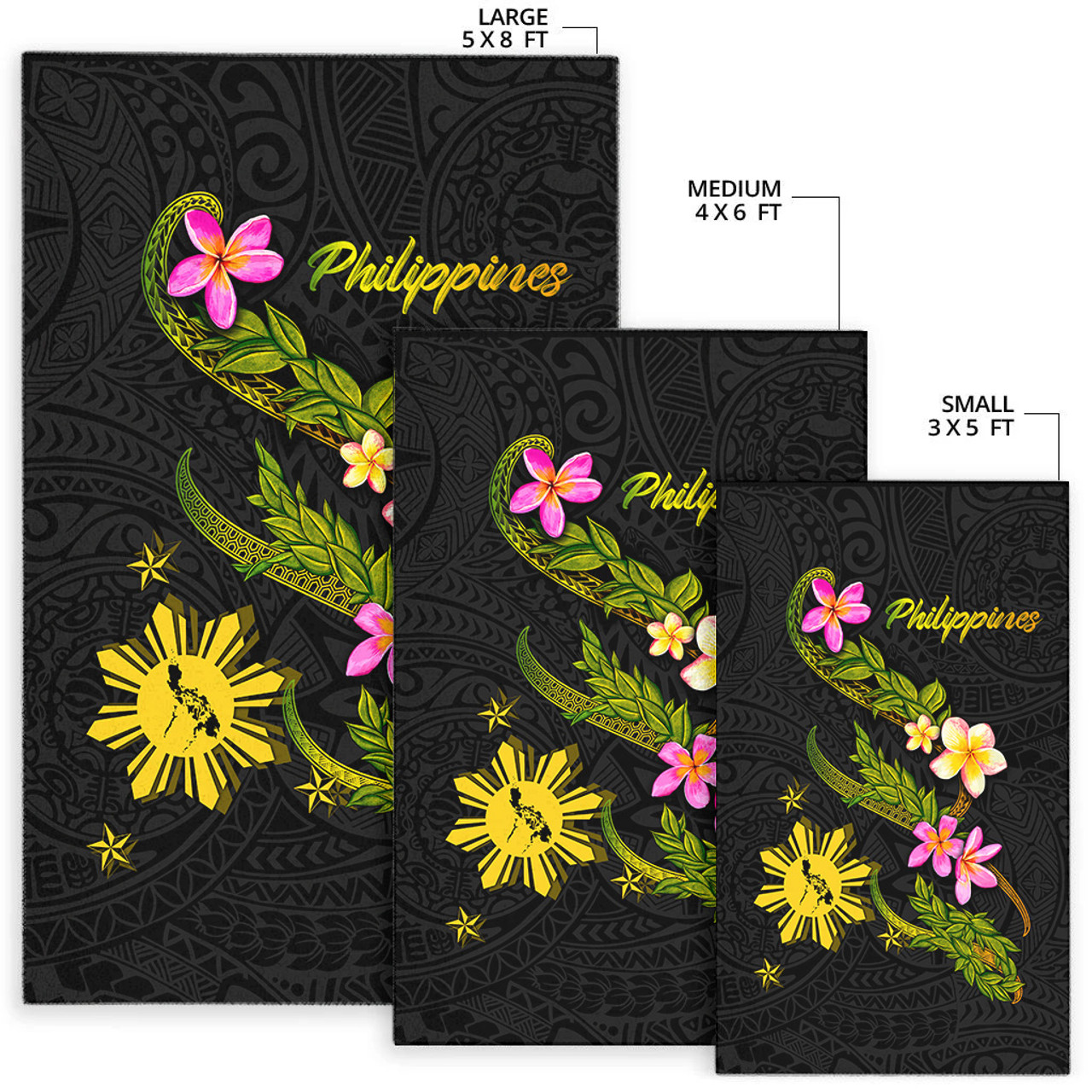 Philippines Filipinos Area Rug Philippines Sun And Map Plumeria Tribal