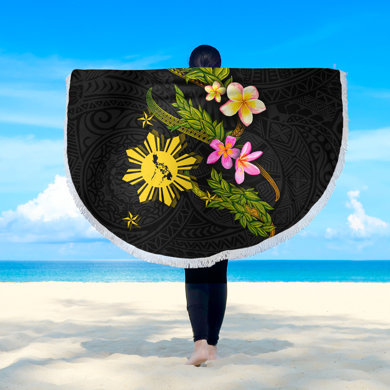 Philippines Filipinos Beach Blanket Philippines Sun And Map Plumeria Tribal