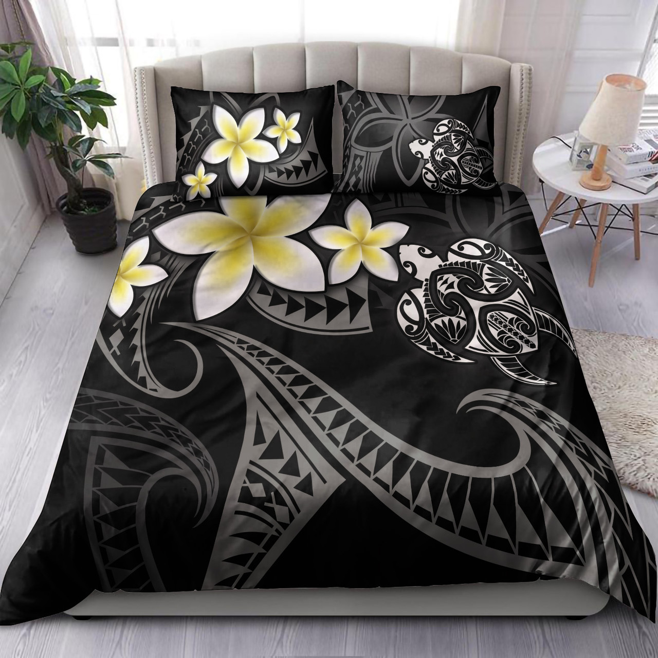 Hawaii Bedding Set Hawaiian Turtle Honu Plumeria Tribal Tattoo