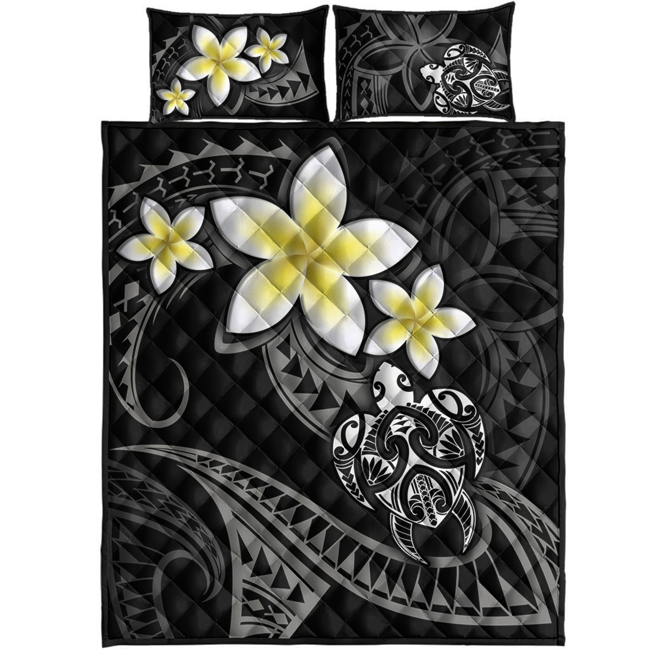 Hawaii Quilt Bed Set Hawaiian Turtle Honu Plumeria Tribal Tattoo