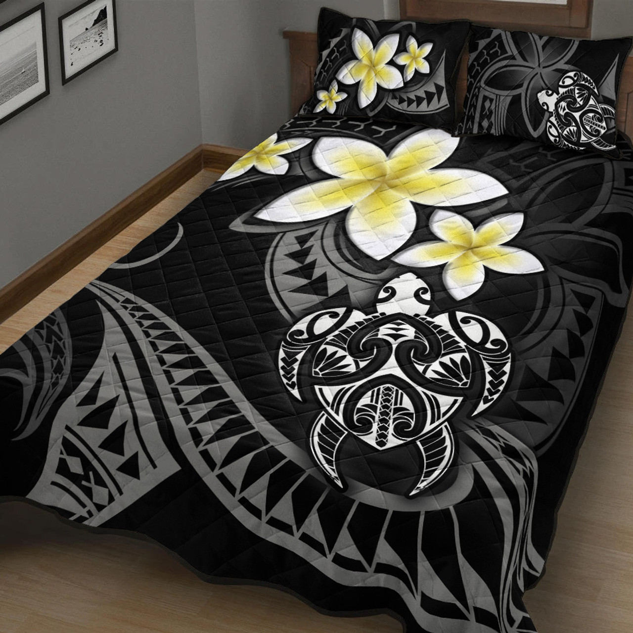 Hawaii Quilt Bed Set Hawaiian Turtle Honu Plumeria Tribal Tattoo