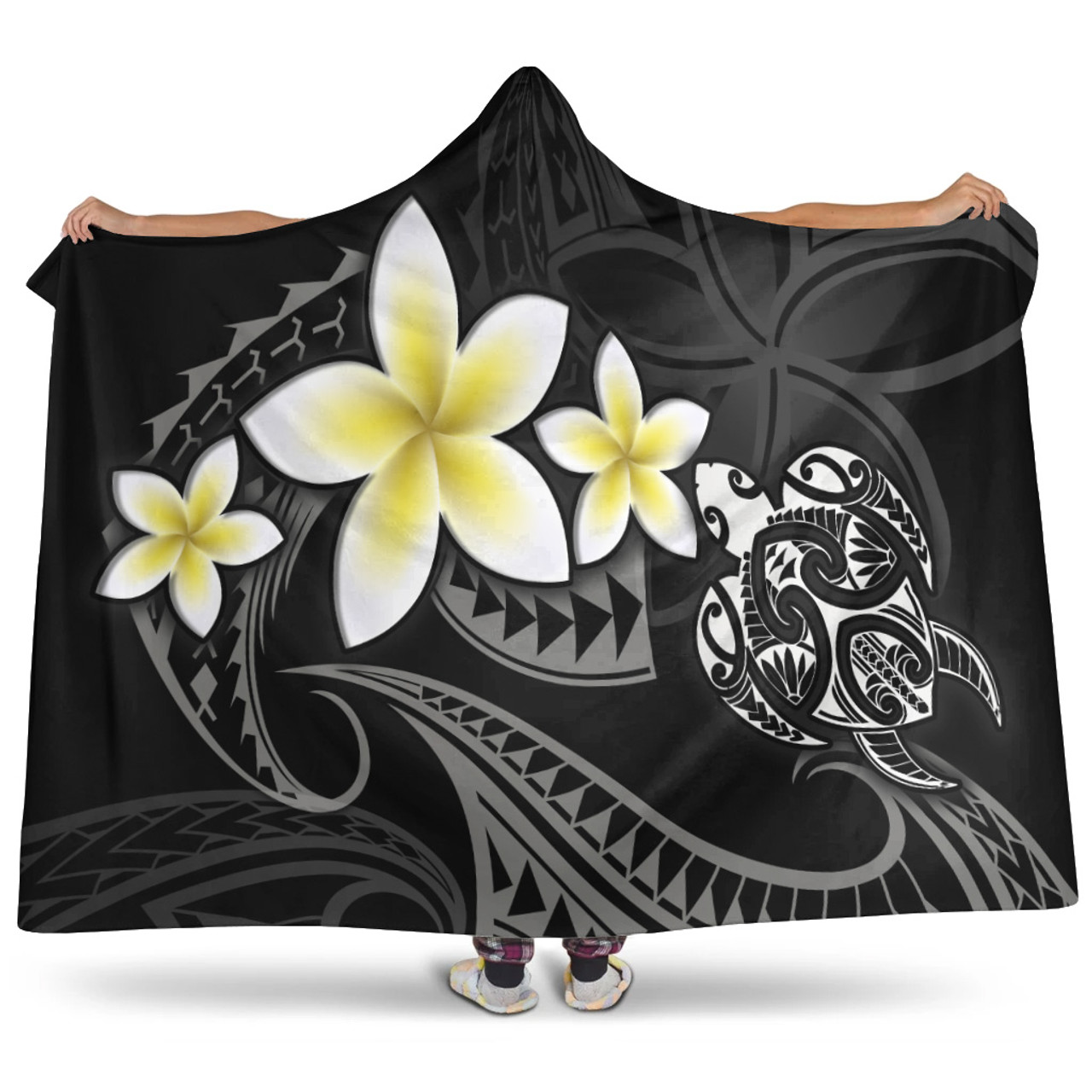 Hawaii Hooded Blanket Hawaiian Turtle Honu Plumeria Tribal Tattoo