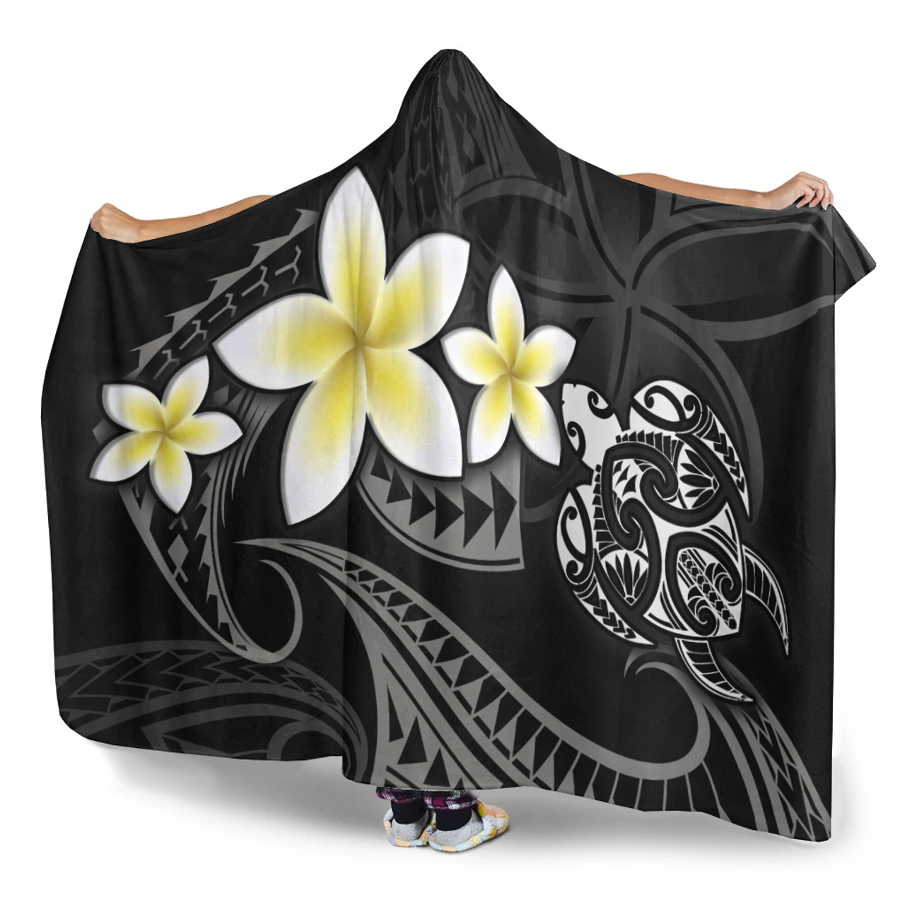 Hawaii Hooded Blanket Hawaiian Turtle Honu Plumeria Tribal Tattoo