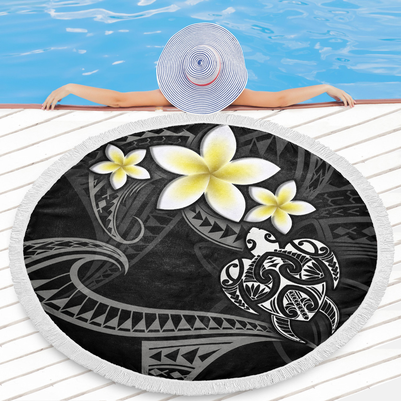 Hawaii Beach Blanket Hawaiian Turtle Honu Plumeria Tribal Tattoo