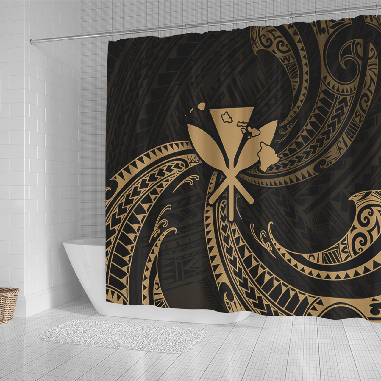 Hawaii Shower Curtain Kanaka Map Tribal Wave