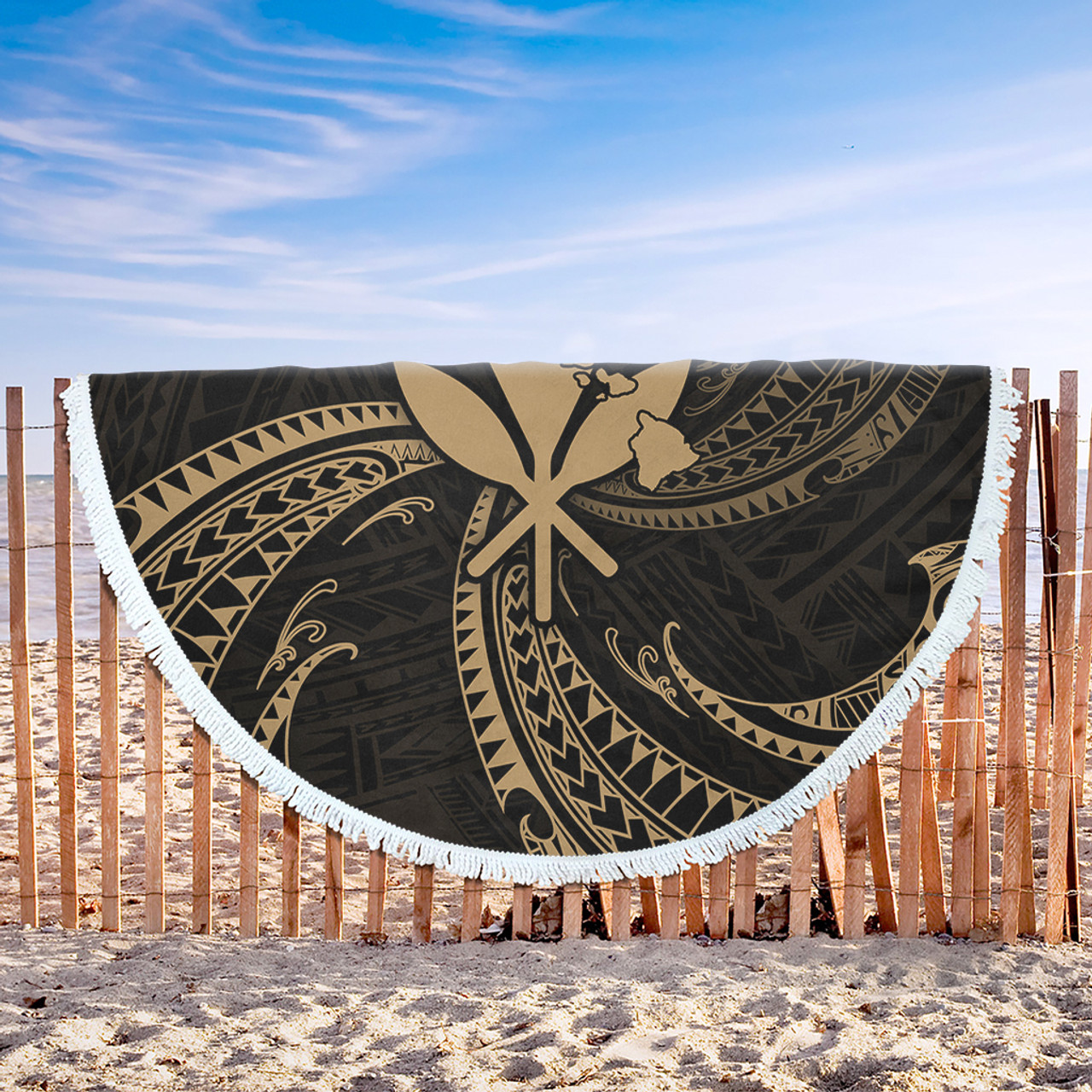 Hawaii Beach Blanket Kanaka Map Tribal Wave