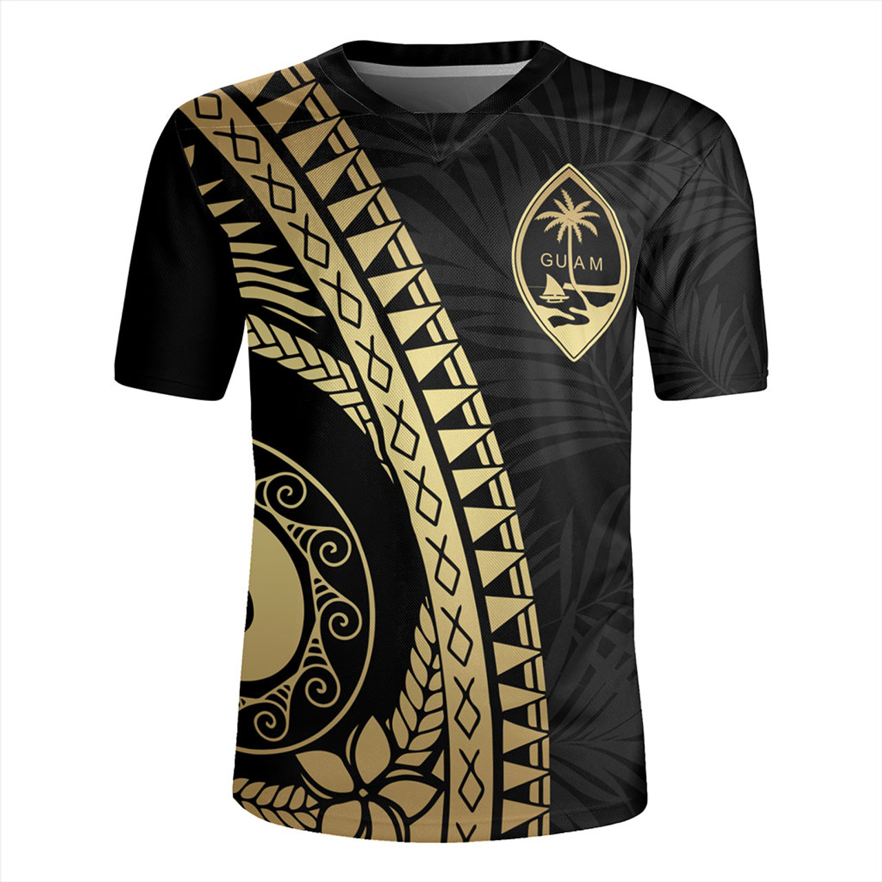 Guam Rugby Jersey Tribal Pattern Golden