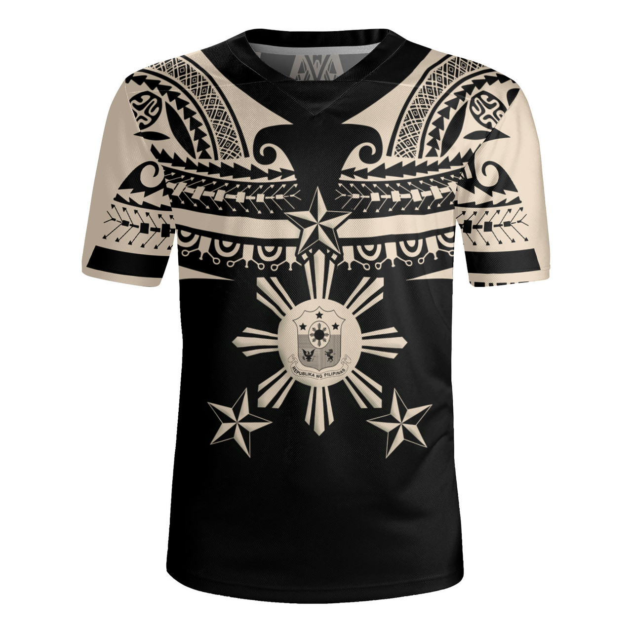 Philippines Filipinos Custom Personalised Rugby Jersey Filipinos Coat Of Arms Tribal Tattoo Style
