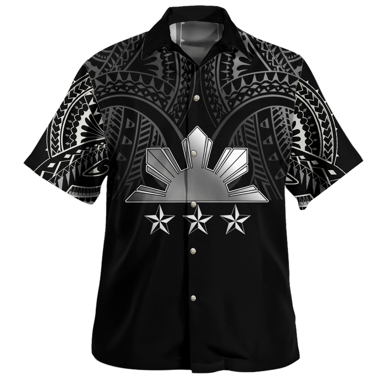 Philippines Filipinos Custom Personalised Hawaiian Shirt Black Sun And Stars Tribal Tatau Design