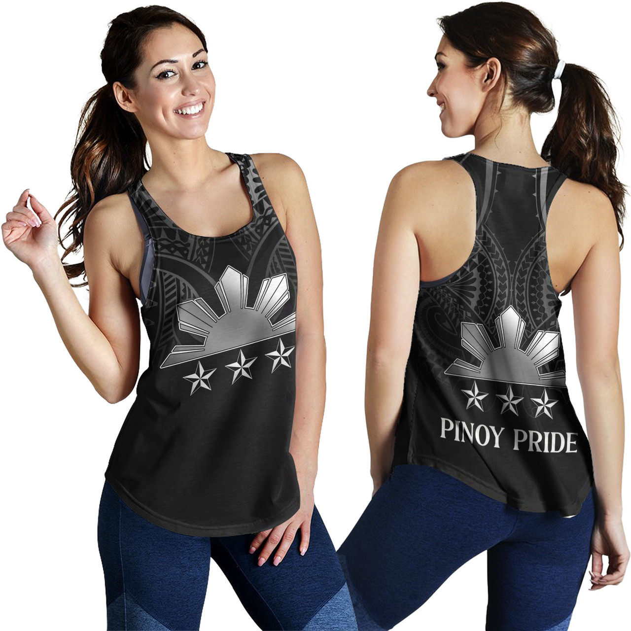 Philippines Filipinos Custom Personalised Women Tank Black Sun And Stars Tribal Tatau Design