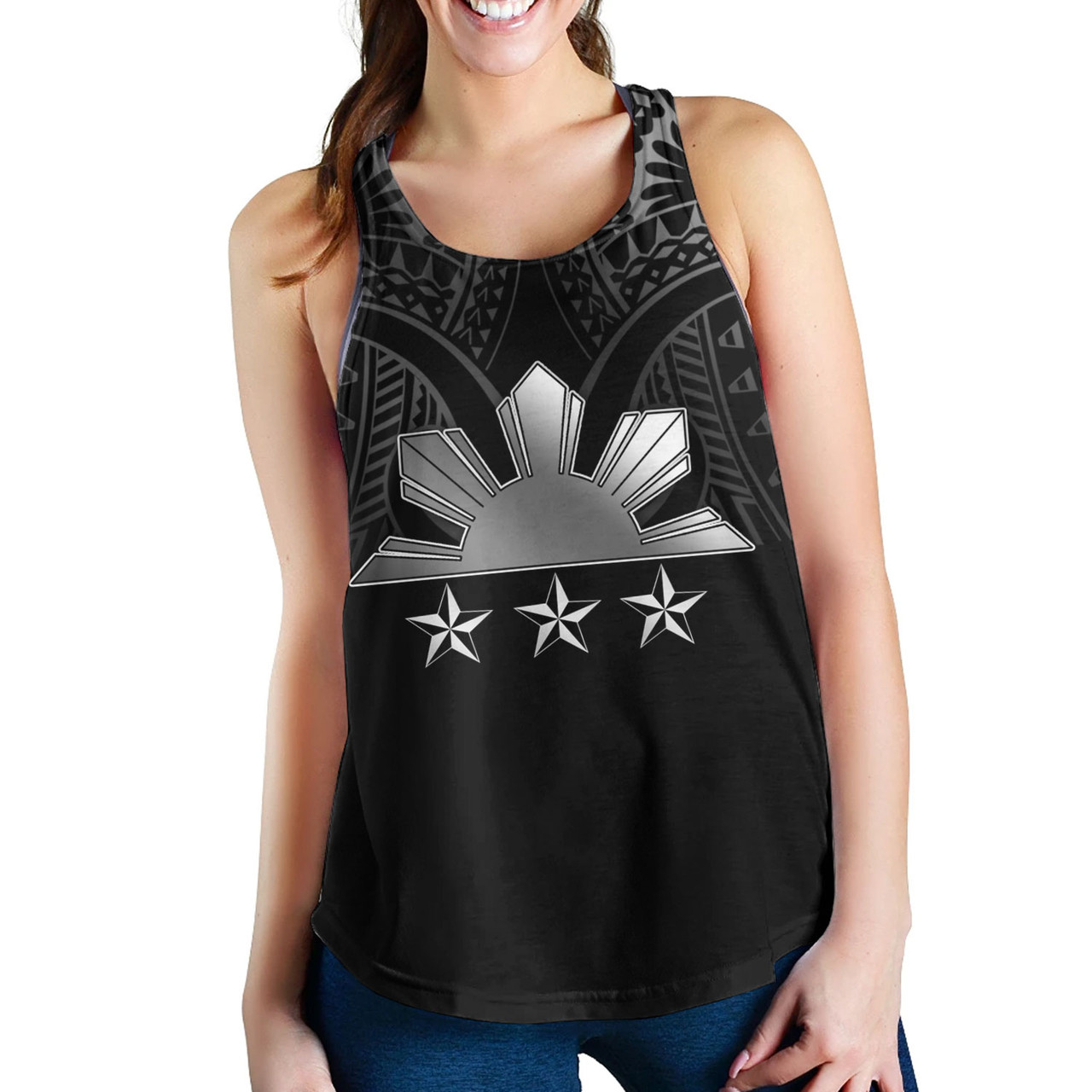 Philippines Filipinos Custom Personalised Women Tank Black Sun And Stars Tribal Tatau Design