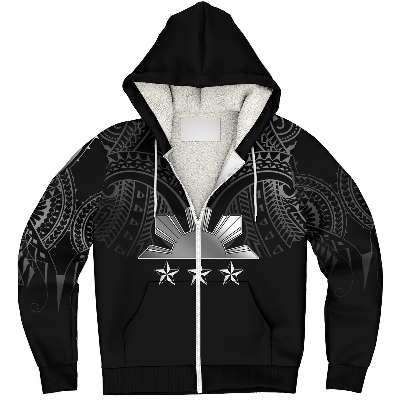 Philippines Filipinos Custom Personalised Sherpa Hoodie Black Sun And Stars Tribal Tatau Design