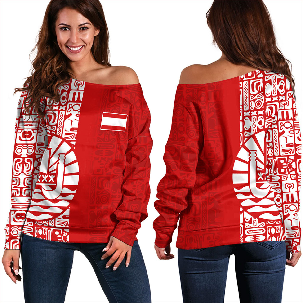 Tahiti Off Shoulder Sweatshirt Pattern Tribal