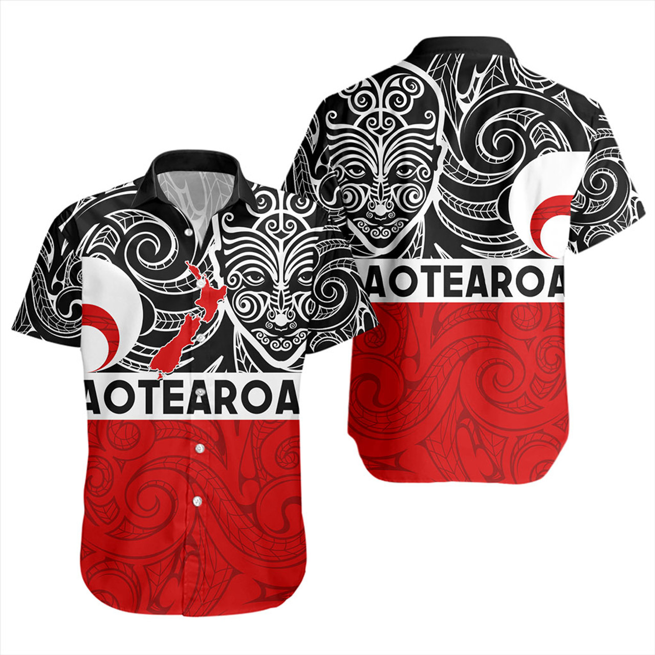 New Zealand Short Sleeve Shirt Aotearoa Maori Haka Face