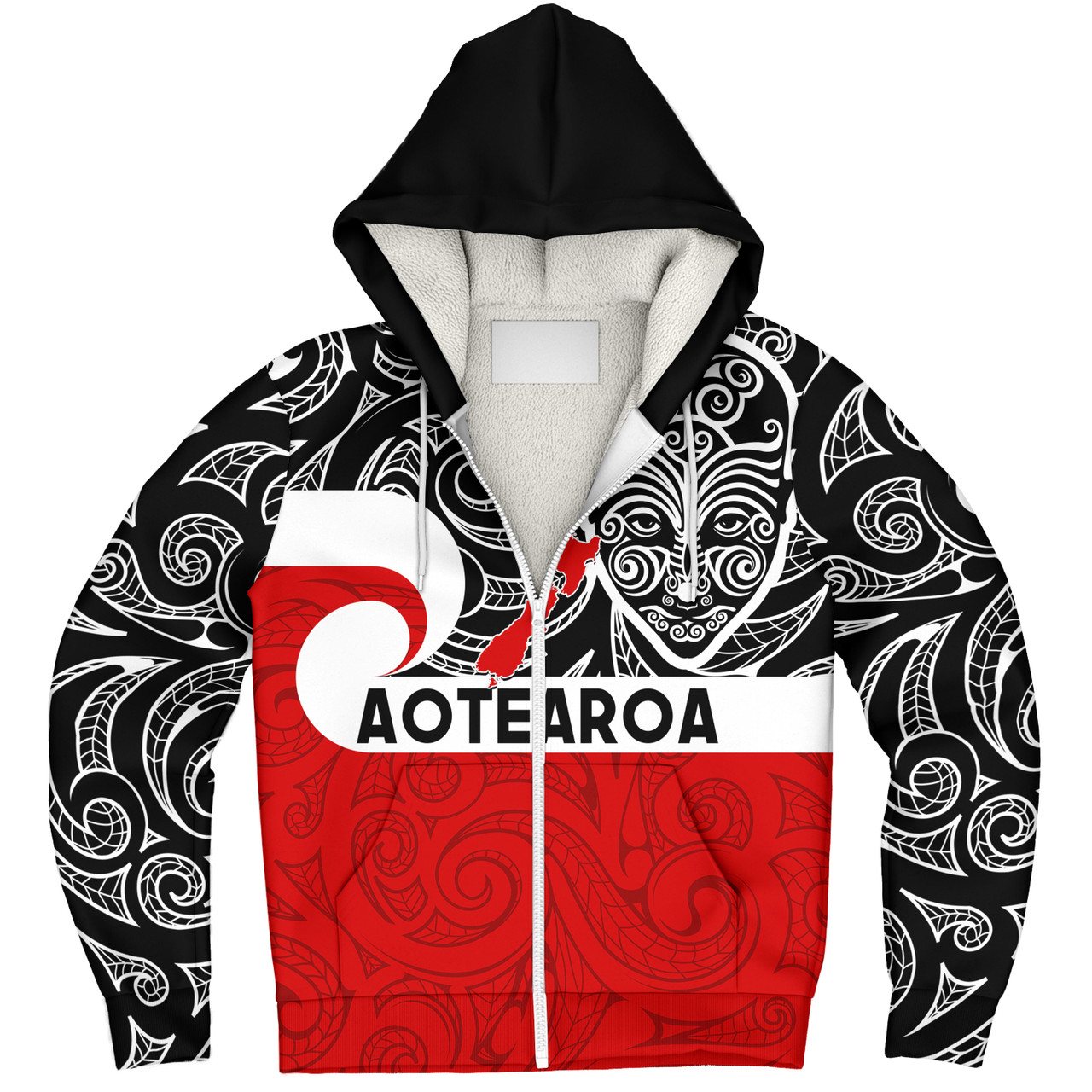 New Zealand Sherpa Hoodie Aotearoa Maori Haka Face