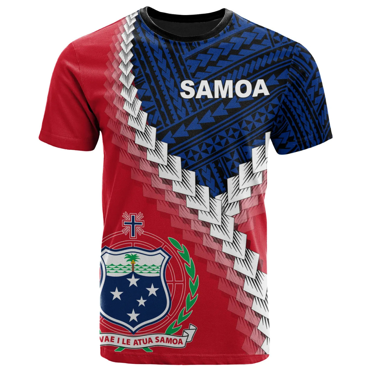 Samoa T-Shirt - Samoa Coat Of Arms With Polynesian Tattoo Flag Style 1