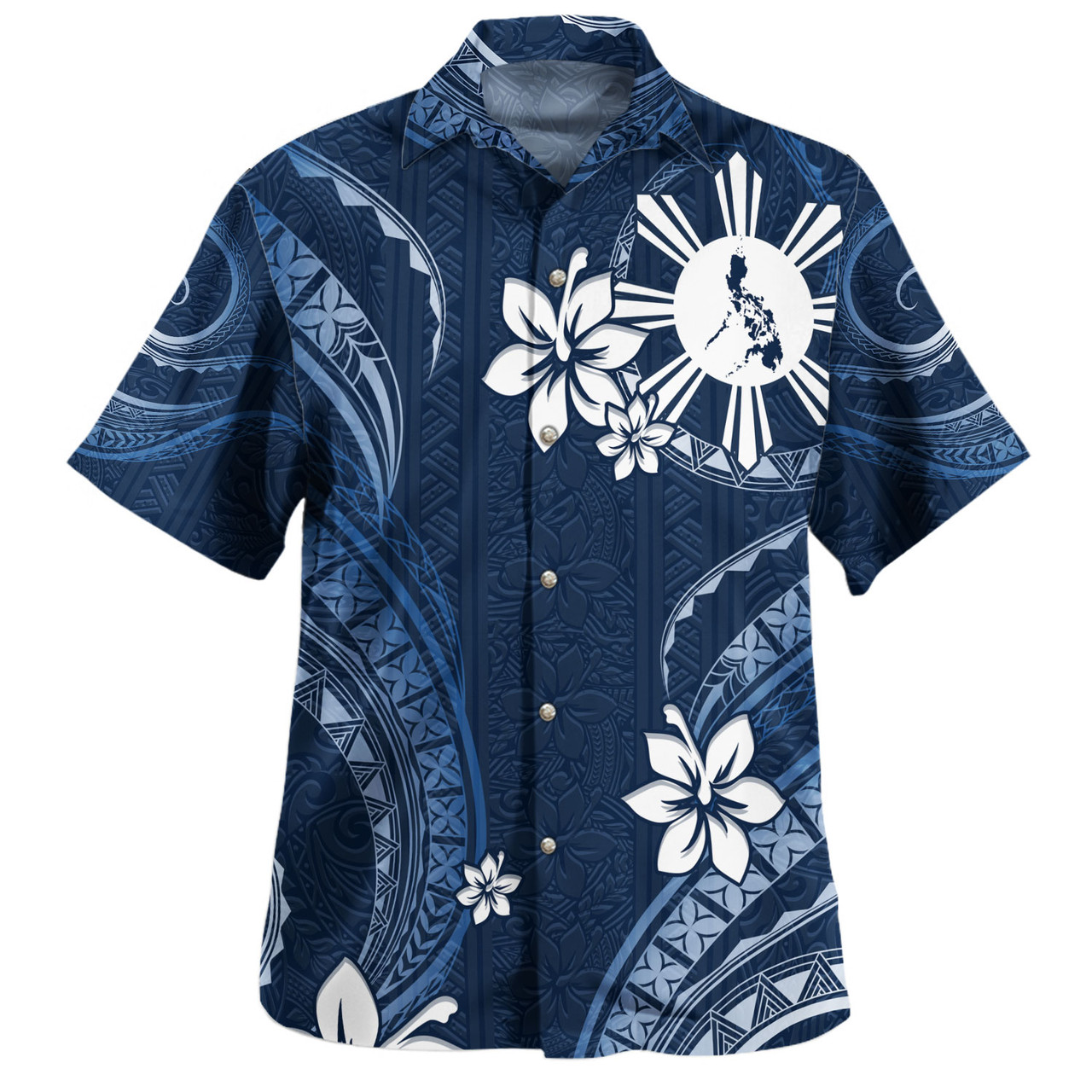 Philippines Filipinos Hawaiian Shirt Philippines White Hibiscus Flowers Tribal Pattern