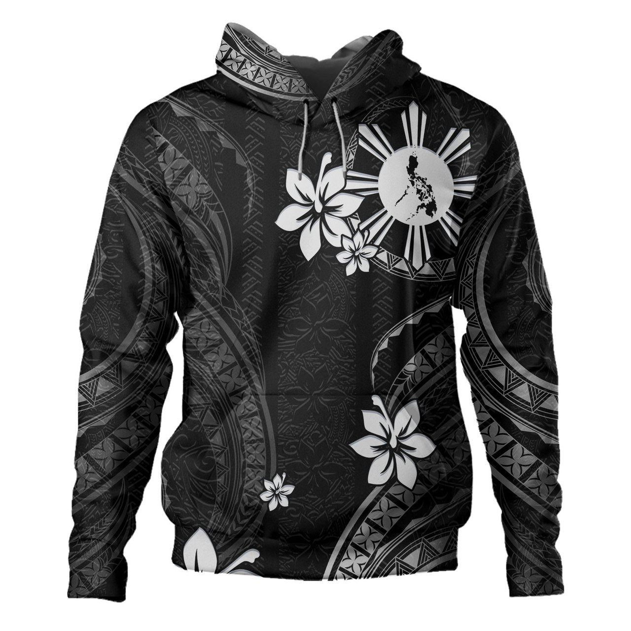 Philippines Filipinos Hoodie Philippines White Hibiscus Flowers Tribal Pattern