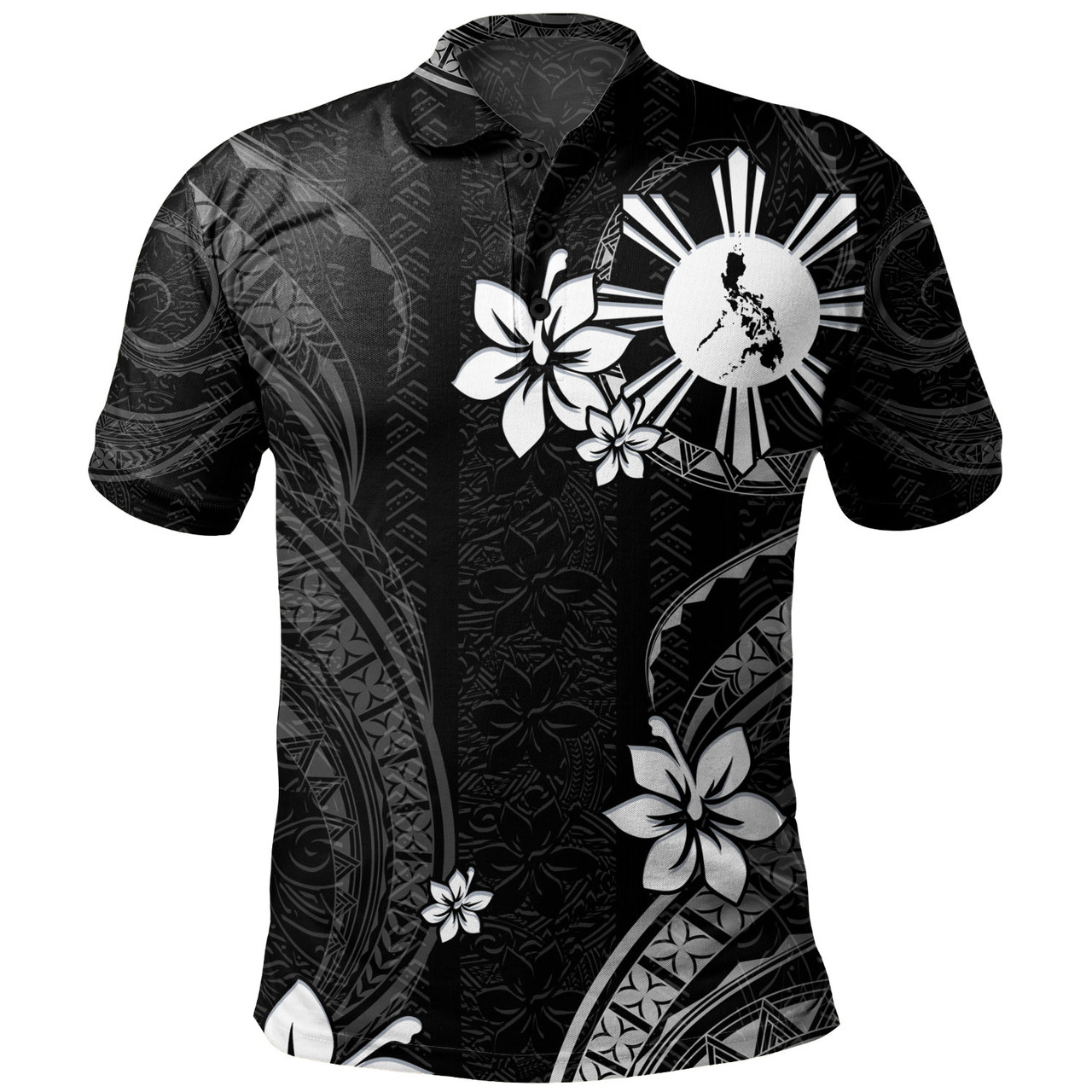 Philippines Filipinos Polo Shirt Philippines White Hibiscus Flowers Tribal Pattern