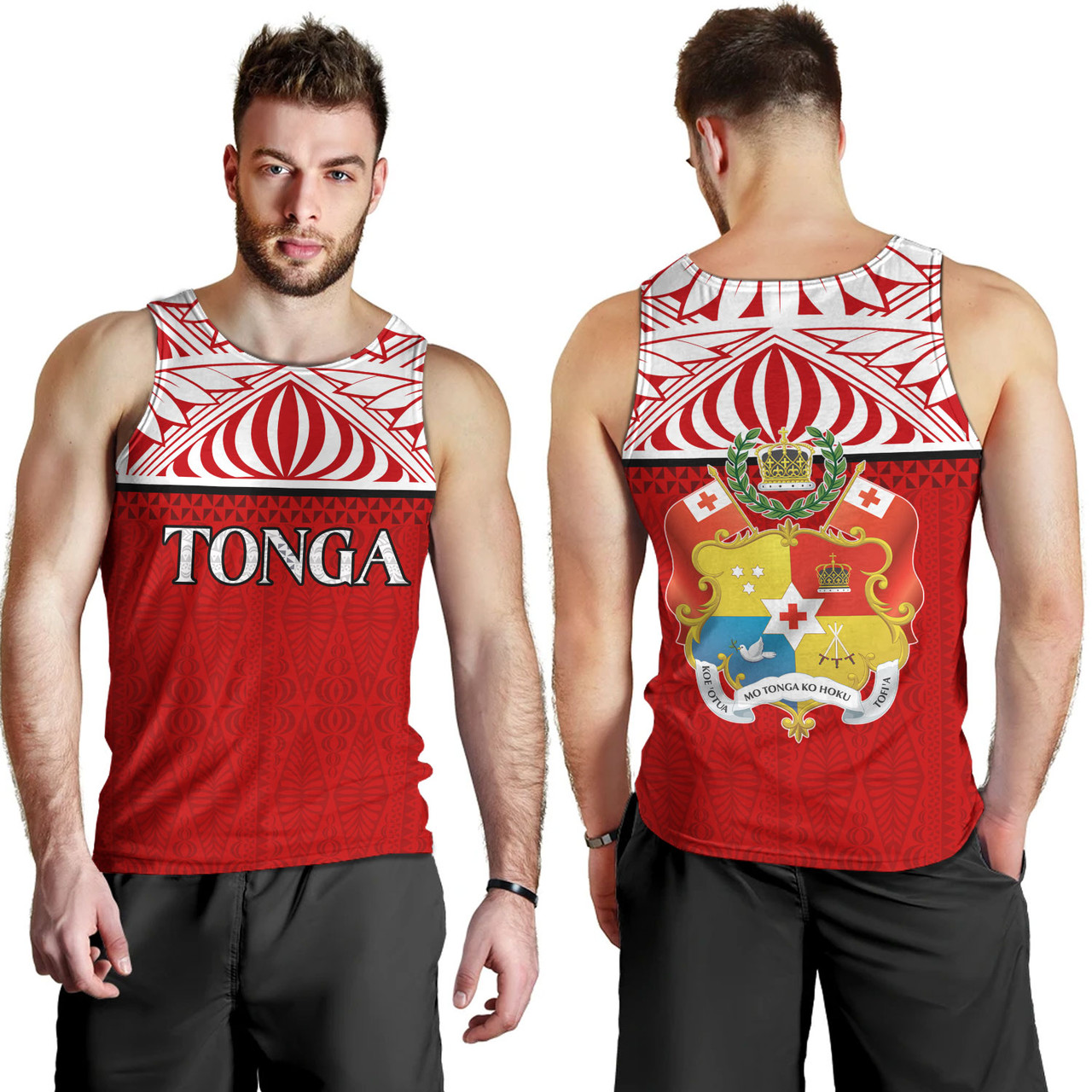 Tonga Custom Personalised Tank Top Coat Of Arms Ngatu Patterns Design