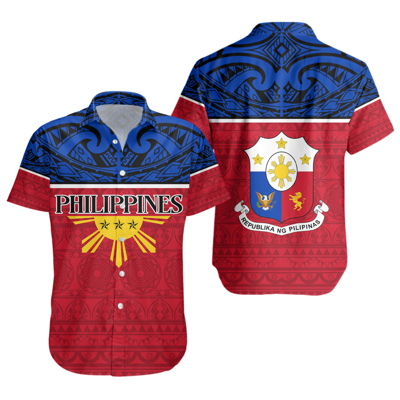 Philippines Filipinos Custom Personalised Short Sleeve Shirt Coat Of Arms Tribal Patterns Style