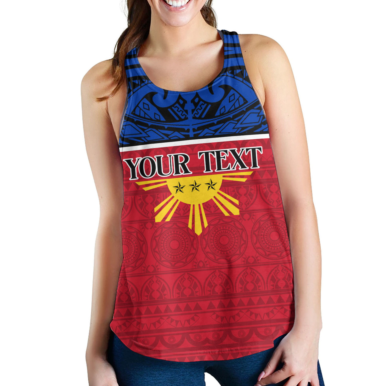 Philippines Filipinos Custom Personalised Women Tank Coat Of Arms Tribal Patterns Style