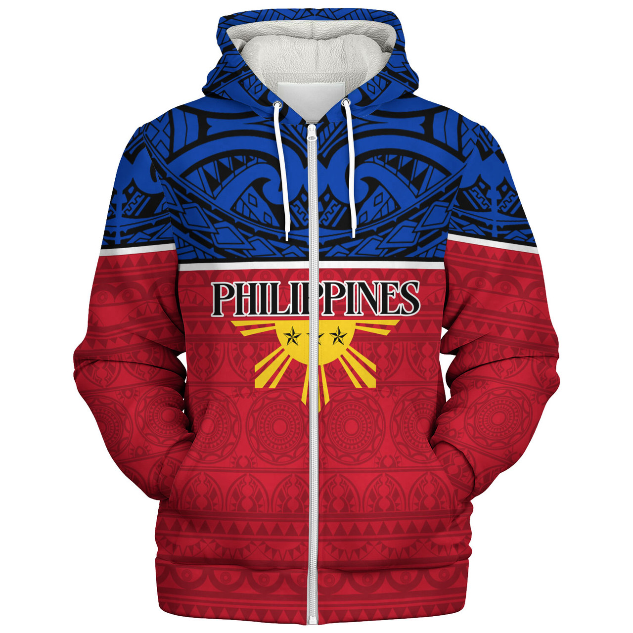 Philippines Filipinos Custom Personalised Sherpa Hoodie Coat Of Arms Tribal Patterns Style