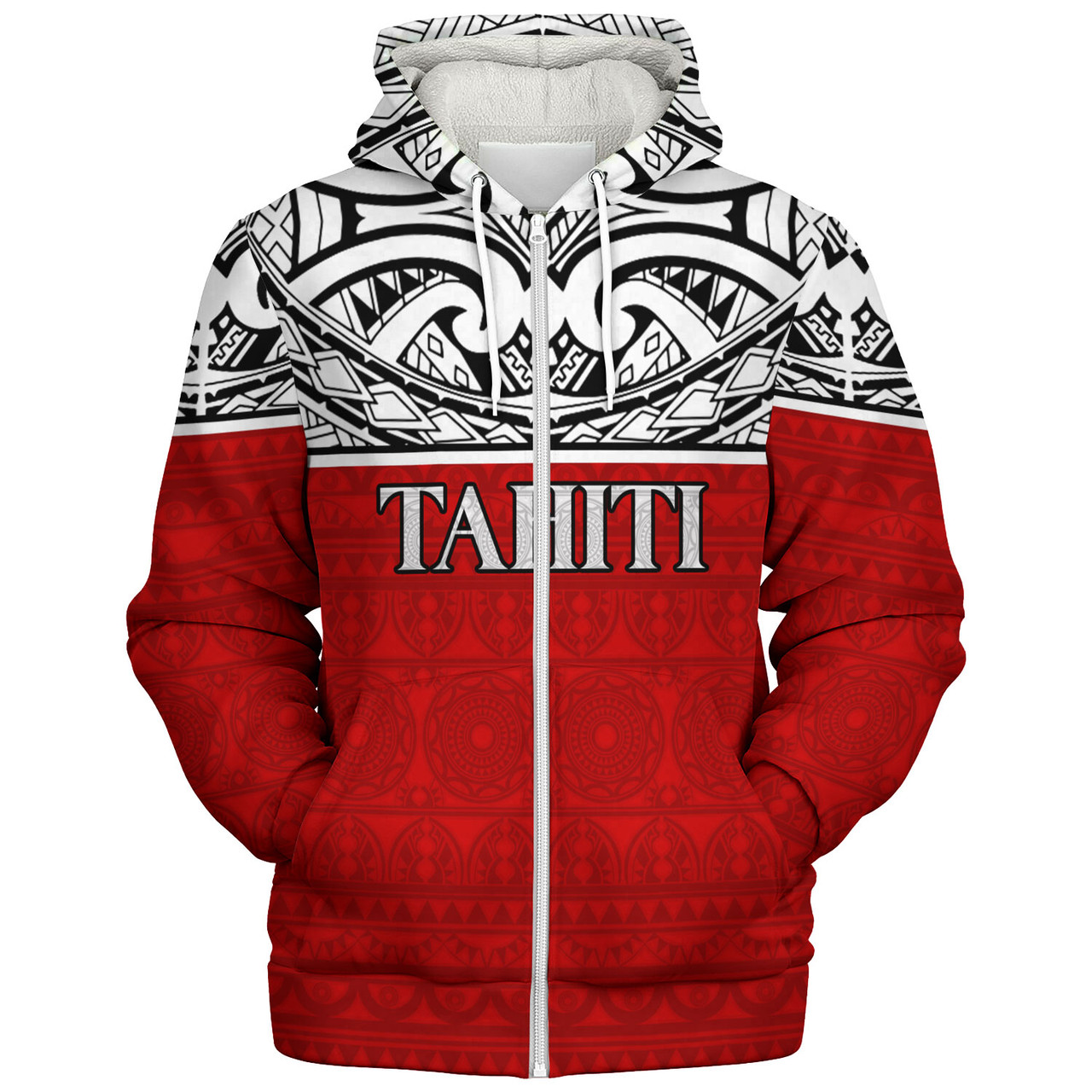 Tahiti Custom Personalised Sherpa Hoodie Coat Of Arms Polynesia Patterns Style