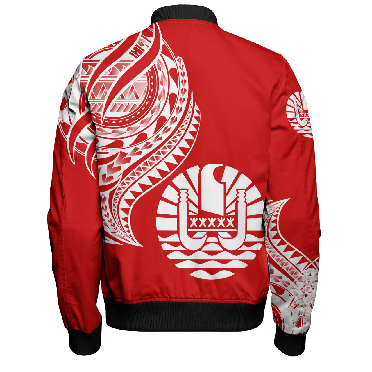 Tahiti Custom Personalised Bomber Jacket Tatau White Patterns With Coat Of Arms