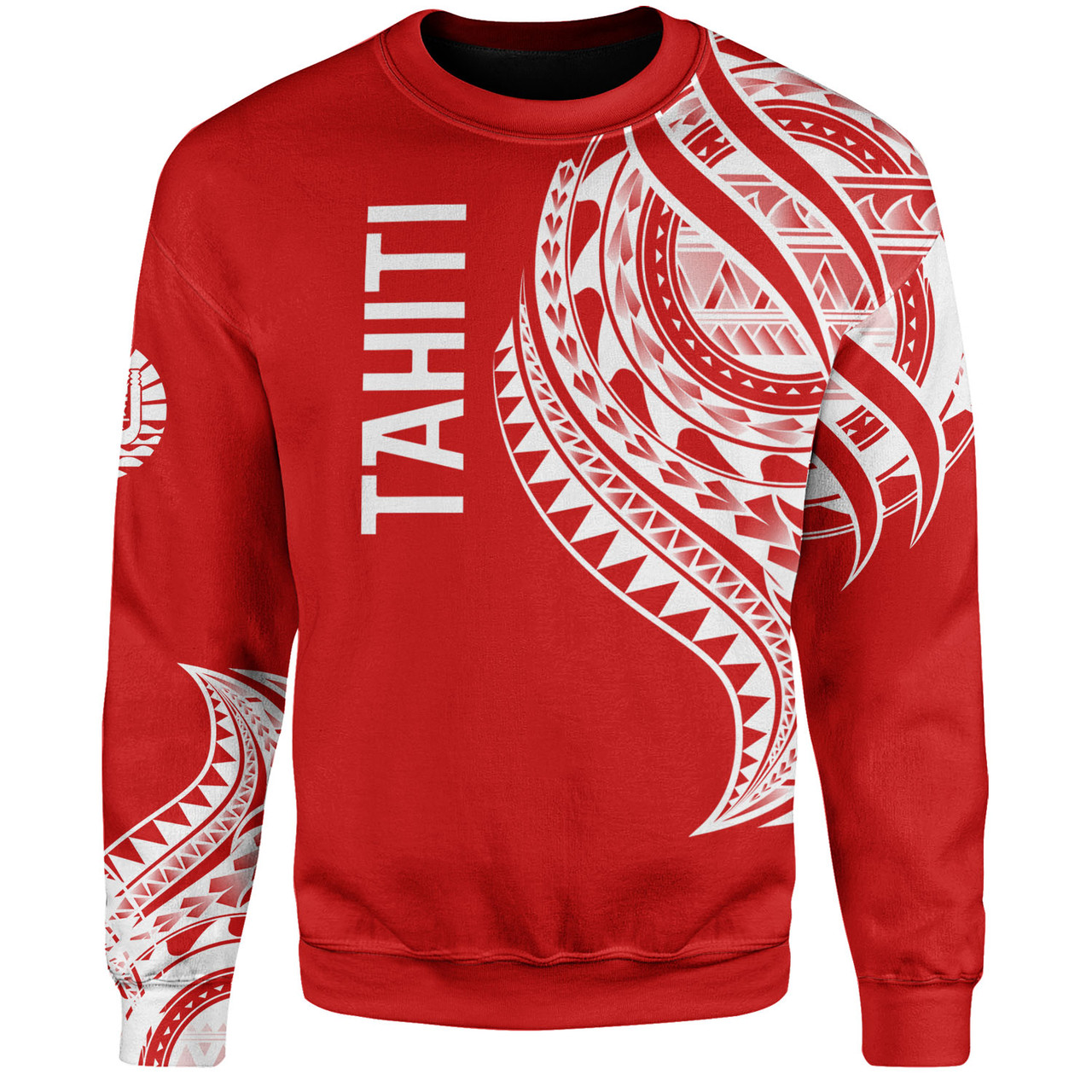 Tahiti Custom Personalised Sweatshirt Tatau White Patterns With Coat Of Arms