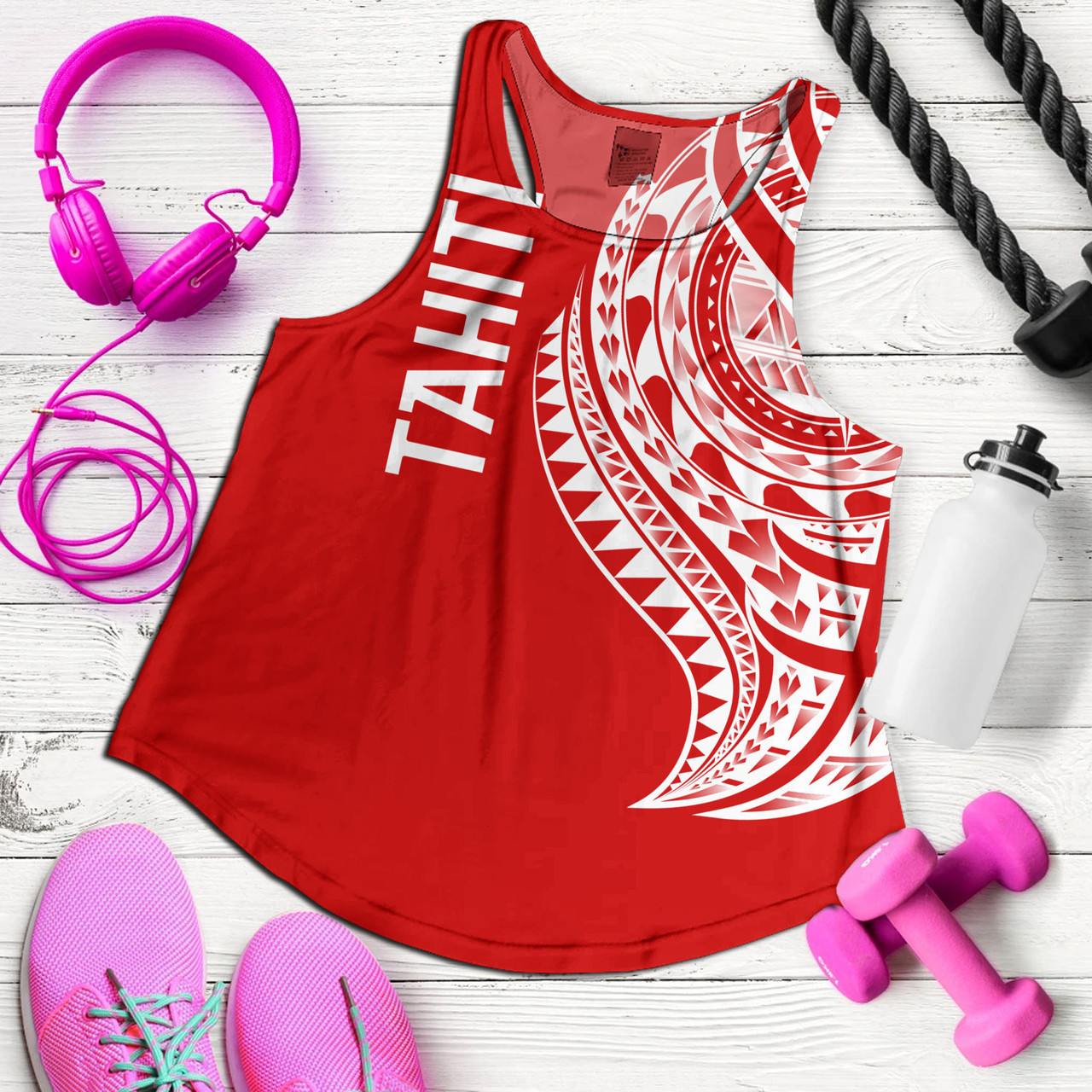 Tahiti Custom Personalised Women Tank Tatau White Patterns With Coat Of Arms