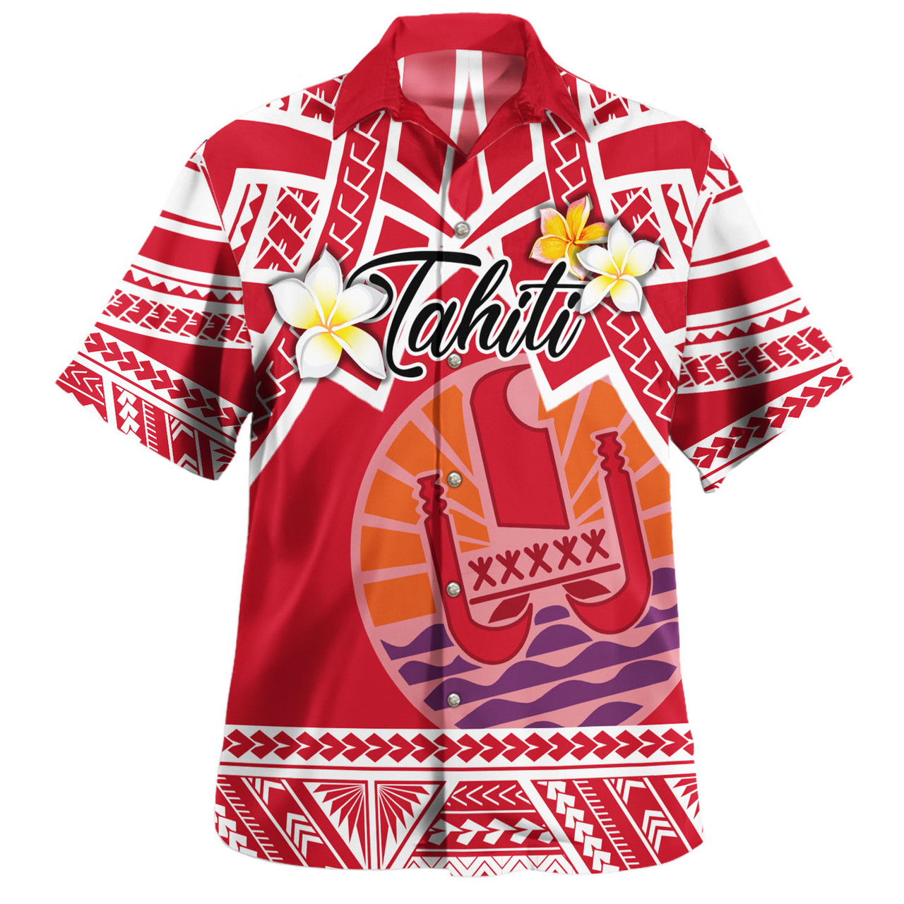 Tahiti Custom Personalised Hawaiian Shirt Tahitian Plumeria Flowers Mix Tribal Patterns