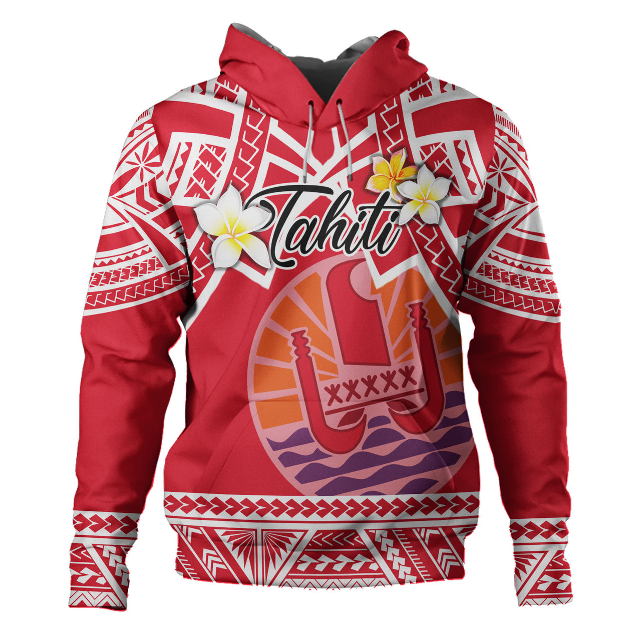 Tahiti Custom Personalised Hoodie Tahitian Plumeria Flowers Mix Tribal Patterns