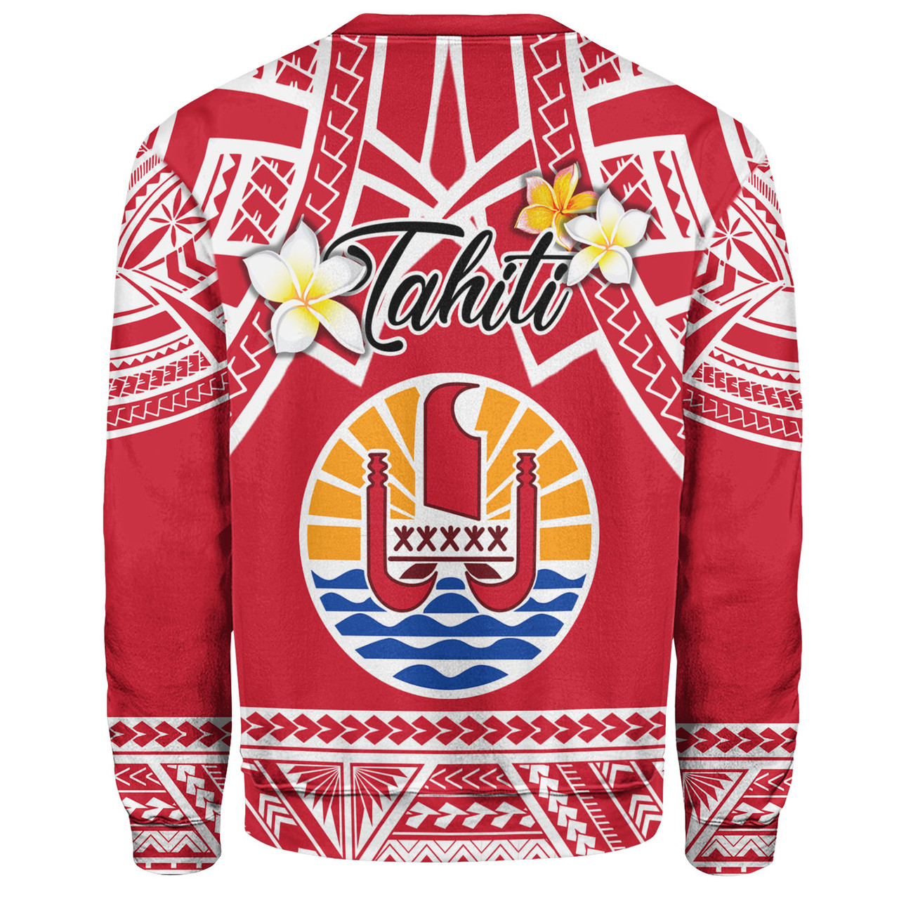 Tahiti Custom Personalised Sweatshirt Tahitian Plumeria Flowers Mix Tribal Patterns