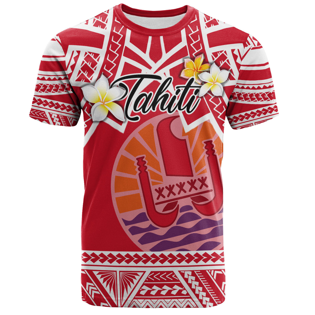 Tahiti Custom Personalised T-Shirt Tahitian Plumeria Flowers Mix Tribal Patterns