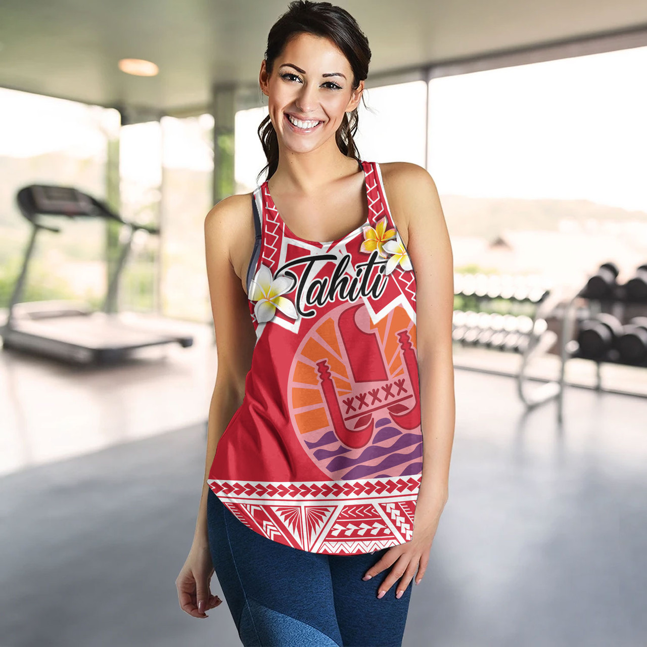 Tahiti Custom Personalised Women Tank Tahitian Plumeria Flowers Mix Tribal Patterns