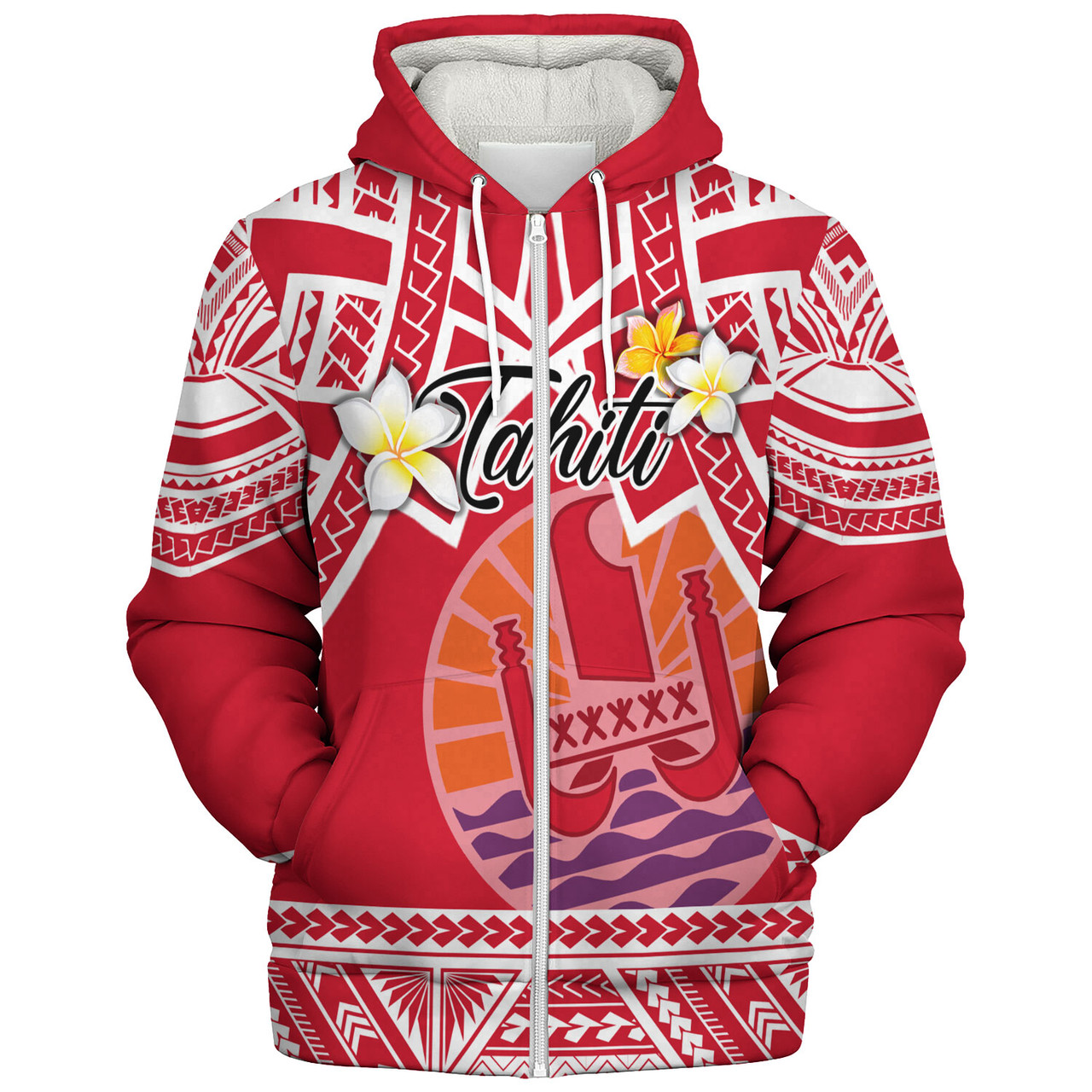 Tahiti Custom Personalised Sherpa Hoodie Tahitian Plumeria Flowers Mix Tribal Patterns