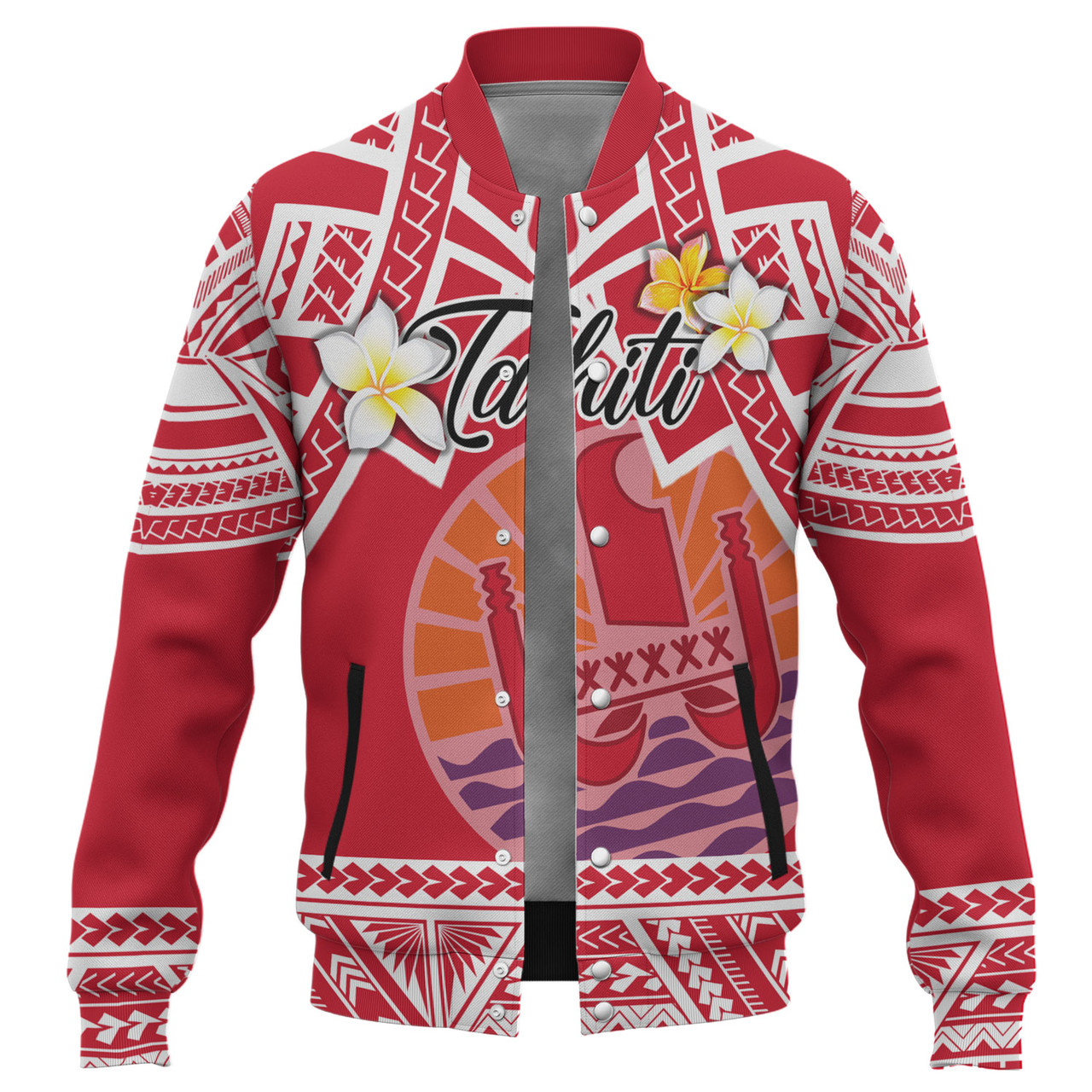 Tahiti Custom Personalised Baseball Jacket Tahitian Plumeria Flowers Mix Tribal Patterns