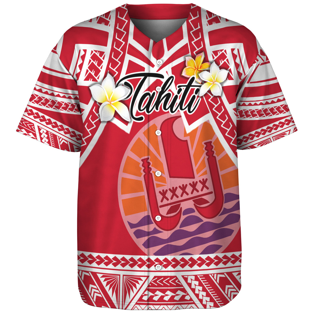 Tahiti Custom Personalised Baseball Shirt Tahitian Plumeria Flowers Mix Tribal Patterns