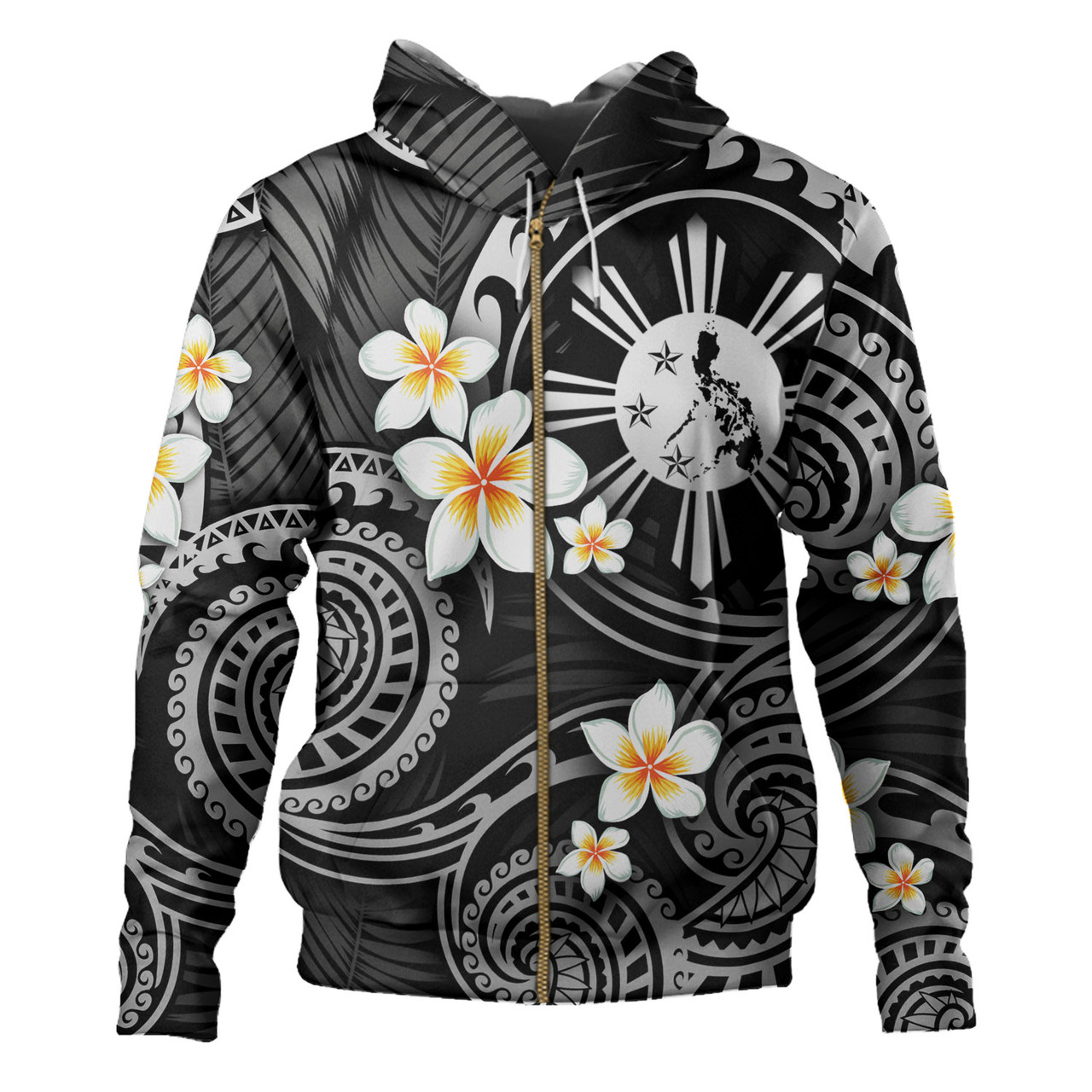 Philippines Filipinos Hoodie Plumeria Flowers Tribal Motif Style