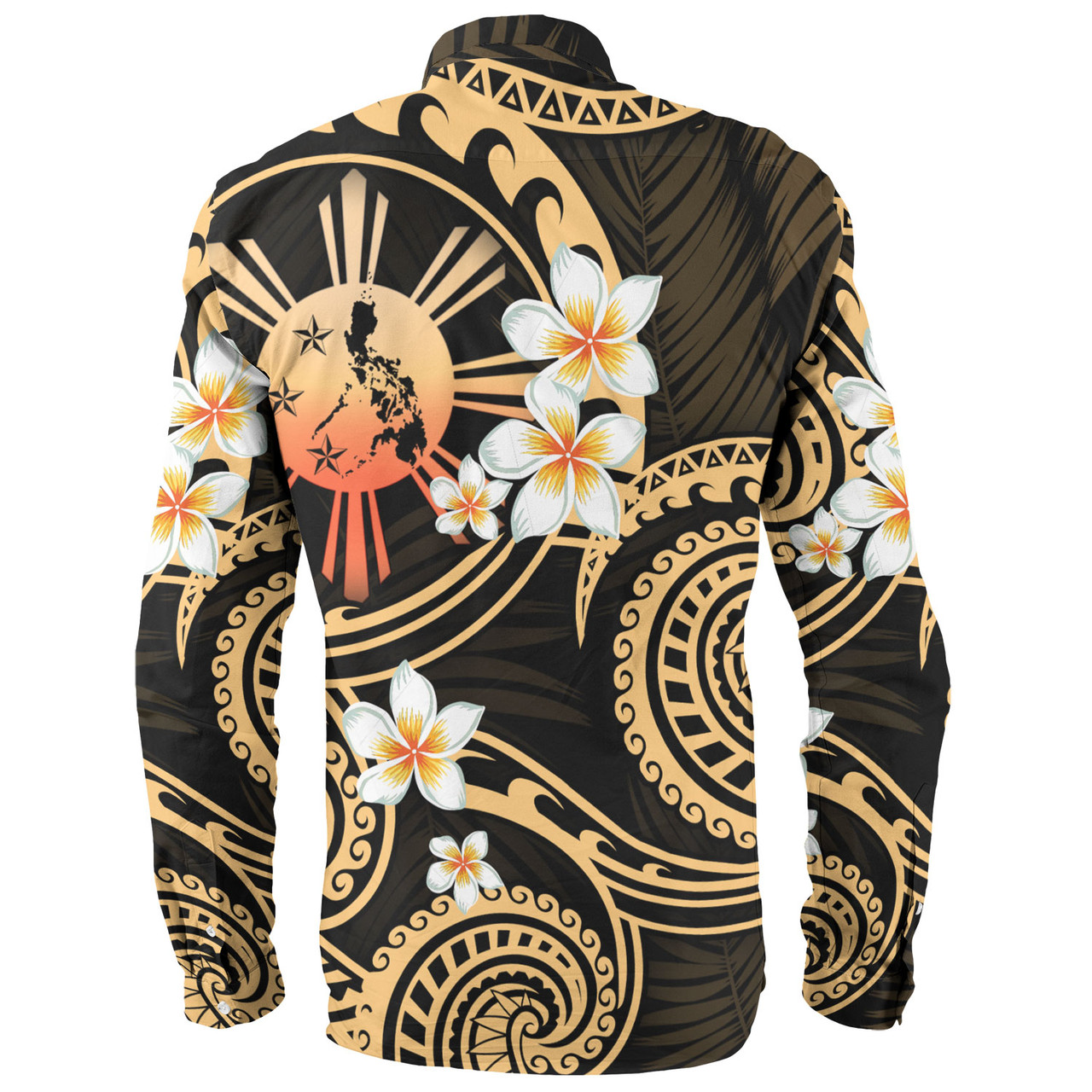Philippines Filipinos Long Sleeve Shirt Plumeria Flowers Tribal Motif Style