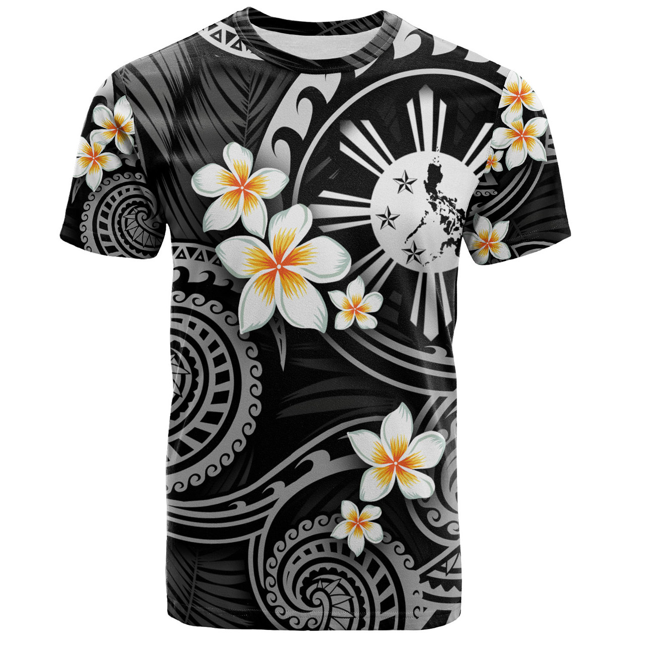 Philippines Filipinos T-Shirt Plumeria Flowers Tribal Motif Style