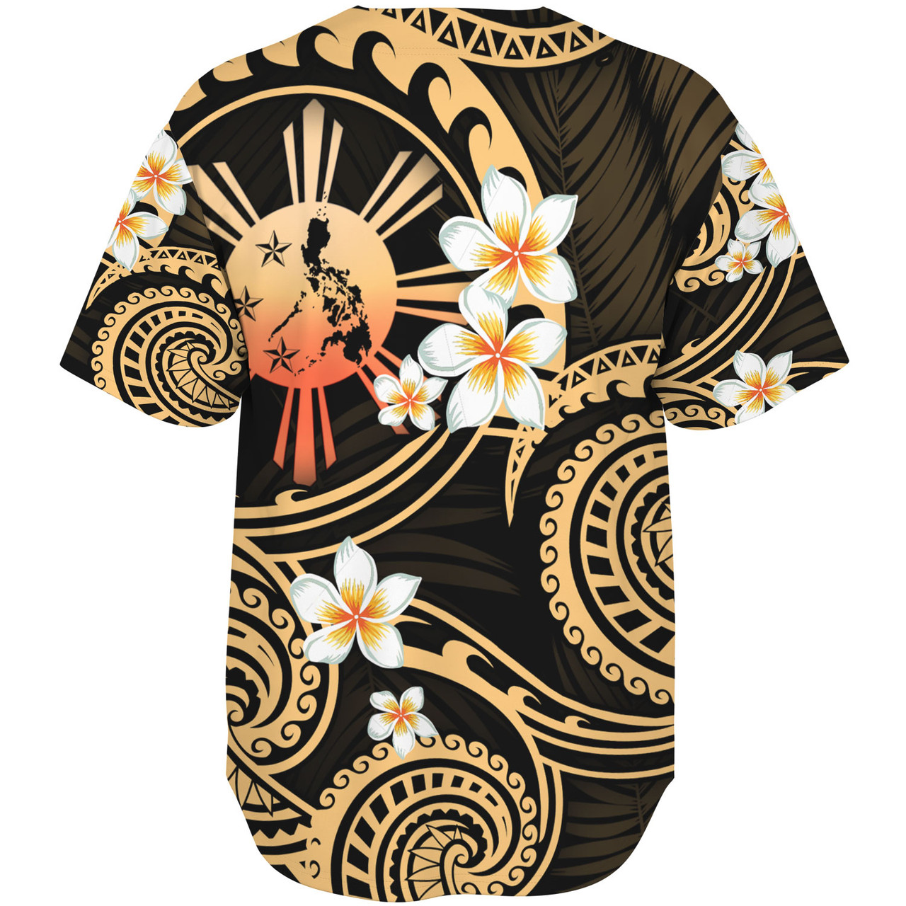 Philippines Filipinos Baseball Shirt Plumeria Flowers Tribal Motif Style