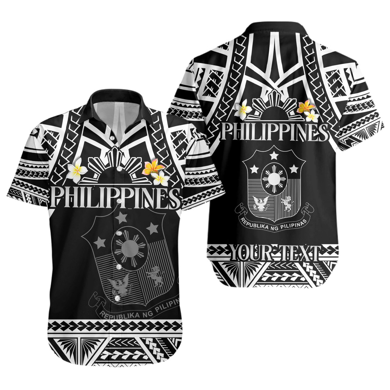 Philippines Filipinos Custom Personalised Short Sleeve Shirt Filipinos Plumeria Flowers Mix Tribal Patterns