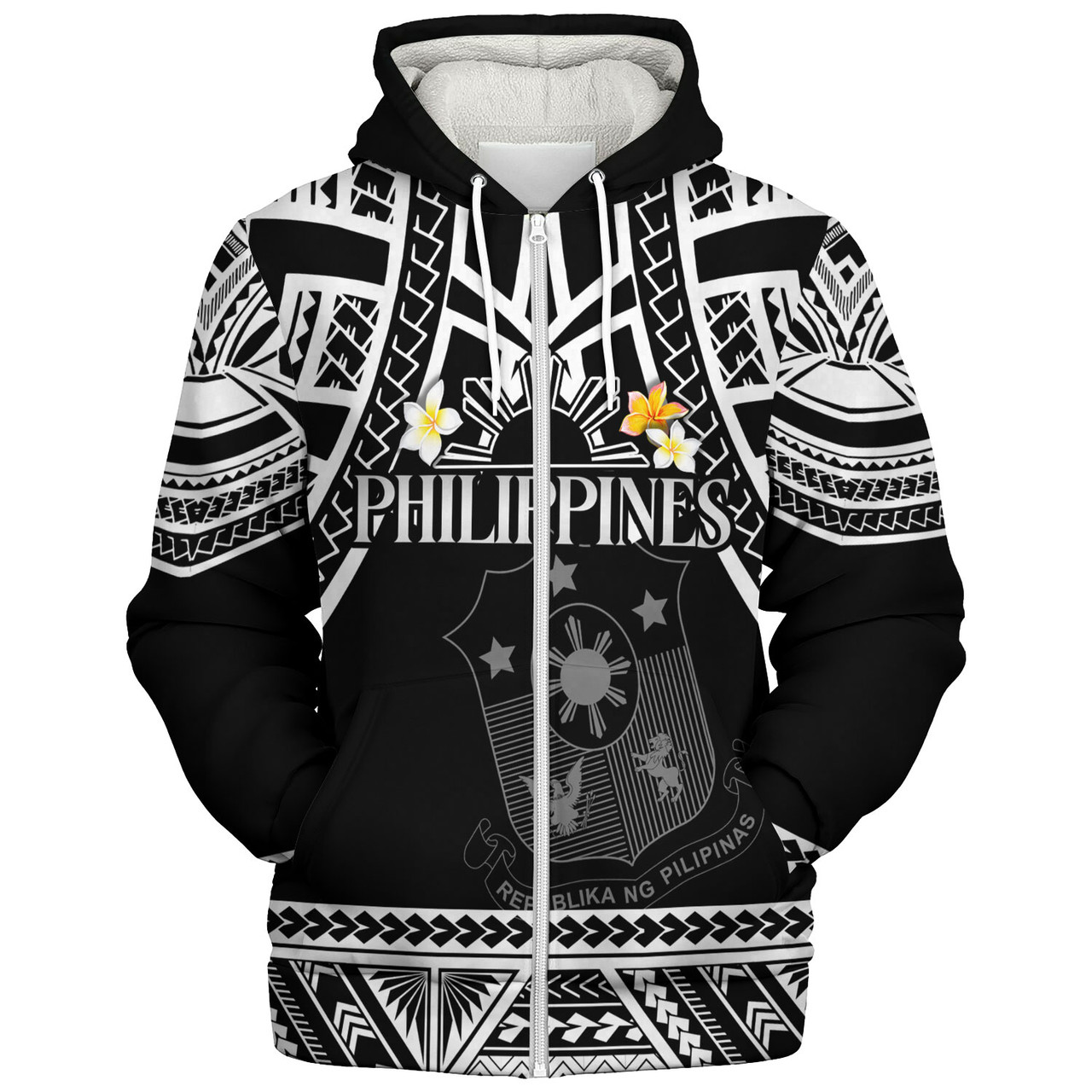 Philippines Filipinos Custom Personalised Sherpa Hoodie Filipinos Plumeria Flowers Mix Tribal Patterns